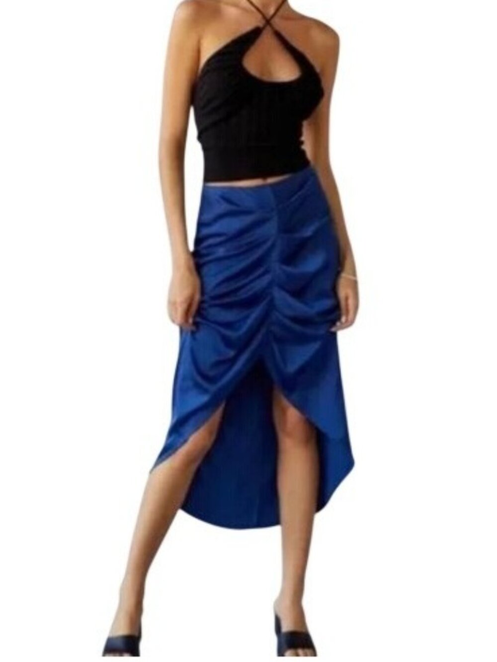 Urban Outfitters Slip Ruched Skirt in Blue - S